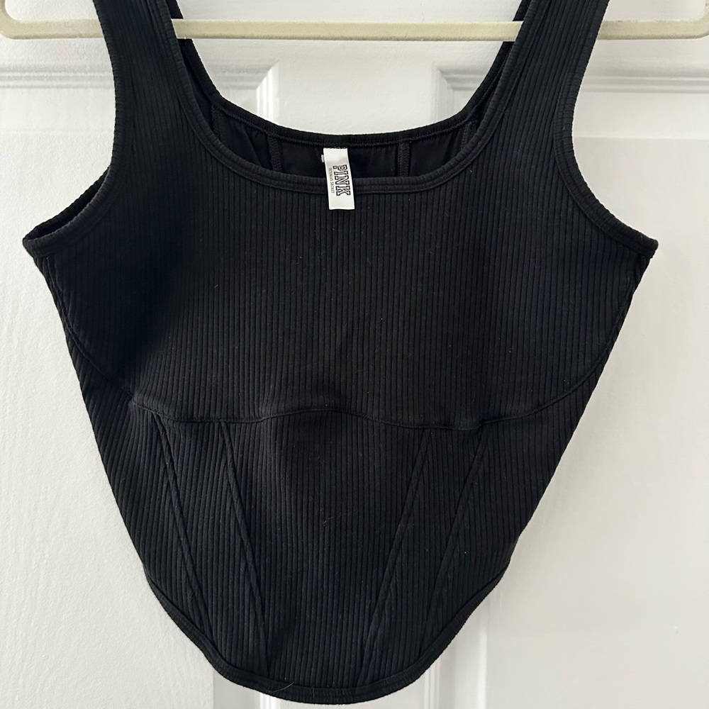 PINK Victoria's Secret Black Ribbed Crop Tank